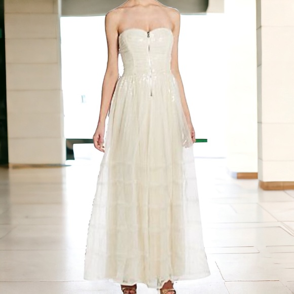 NWT Betsey Johnson Lined Zip Front Ruched Sequin Wedding Formal Prom Dress Sz 14 - Picture 3 of 16